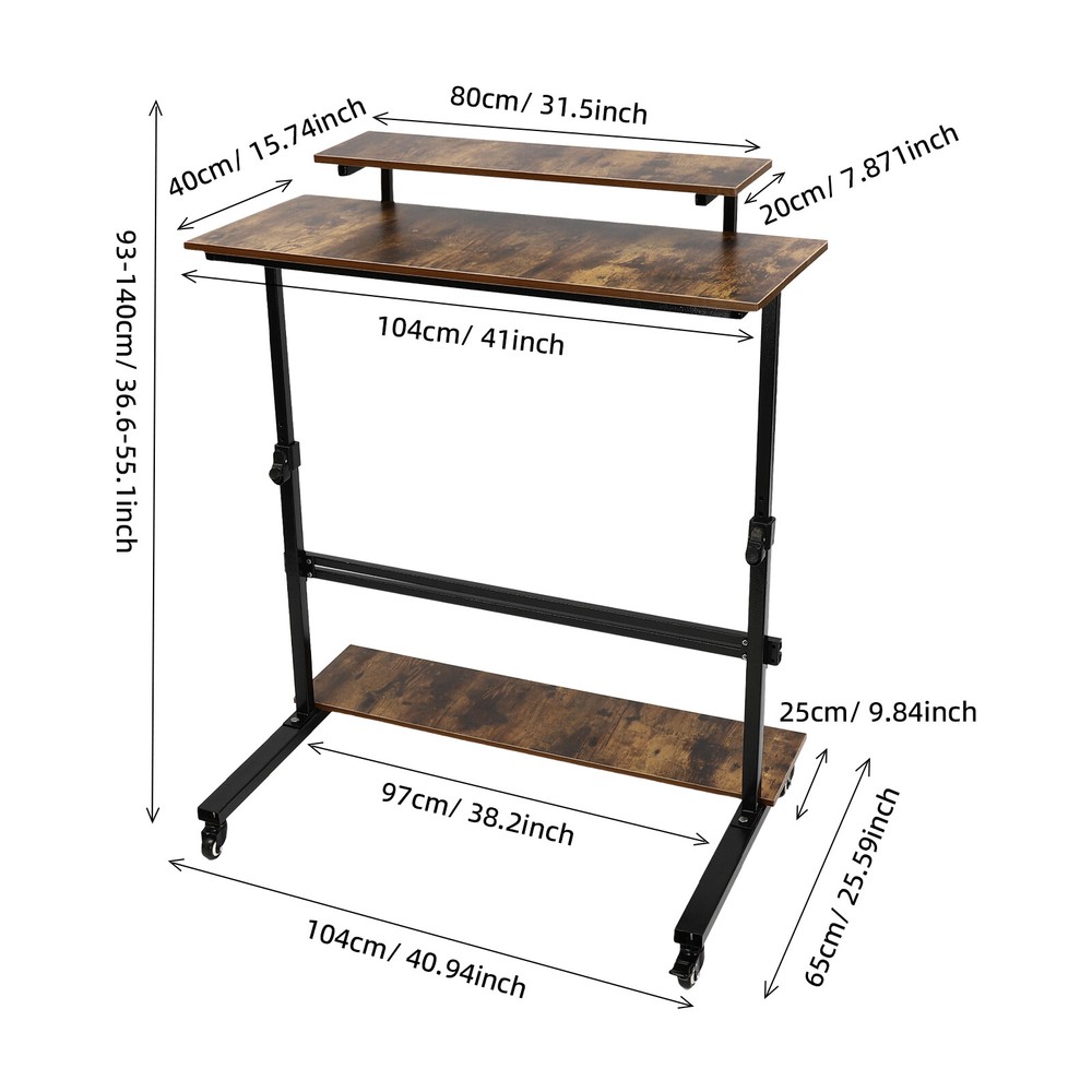 Rolling Laptop Desk Adjustable Height Computer Table Stand up Office Workstation