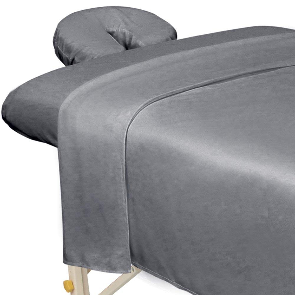 Cool Grey Microfiber 3-Piece Massage Sheet Set Flat Fitted Face Rest Ultra-Light