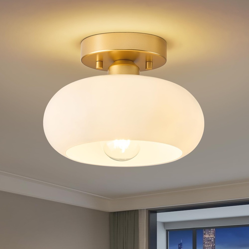 Mid-Century Modern Gold Semi Flush Mount Ceiling Light, Kitchen Ceiling Light...
