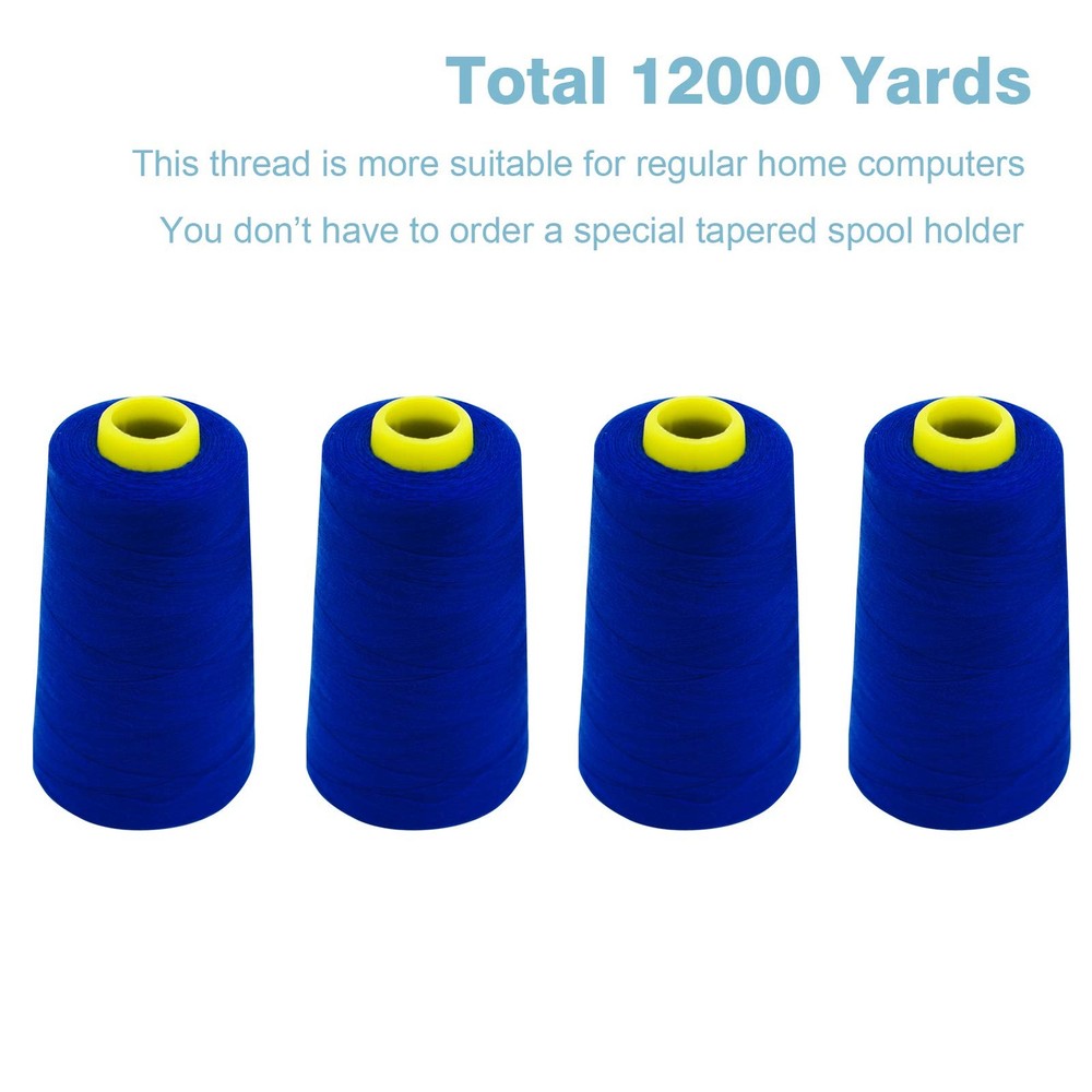 Blue Serger Thread All Purpose Polyester 4 Cones 3000 Yards Each Spool