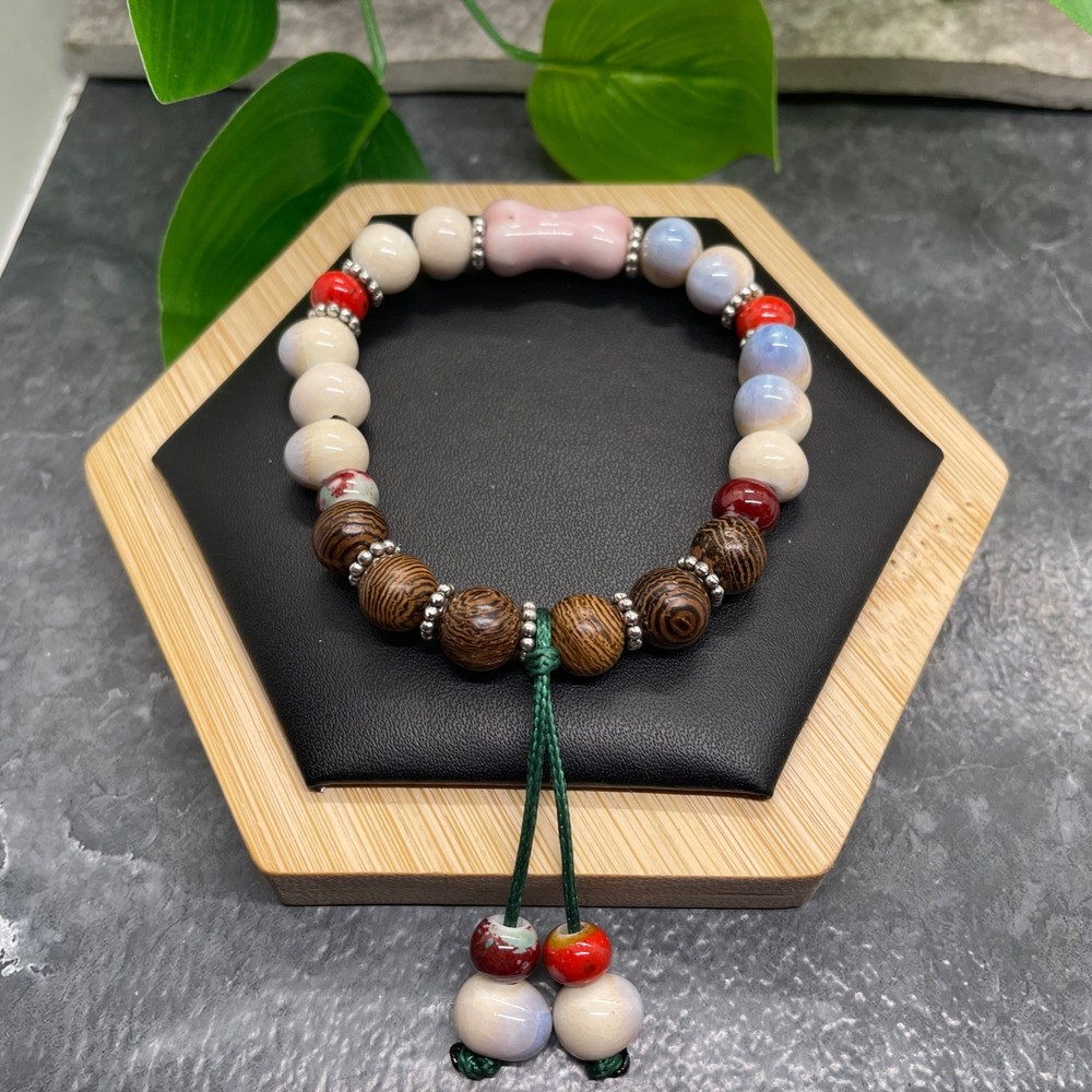 Handmade Ceramic Bead Beaded Stackable 6.5” Plus Stretch Bracelet New B420