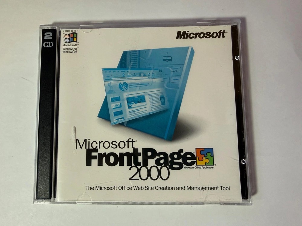 Microsoft FrontPage 2000 PC 2 CD-ROM Full Retail Version Windows 95/98/NT/2000