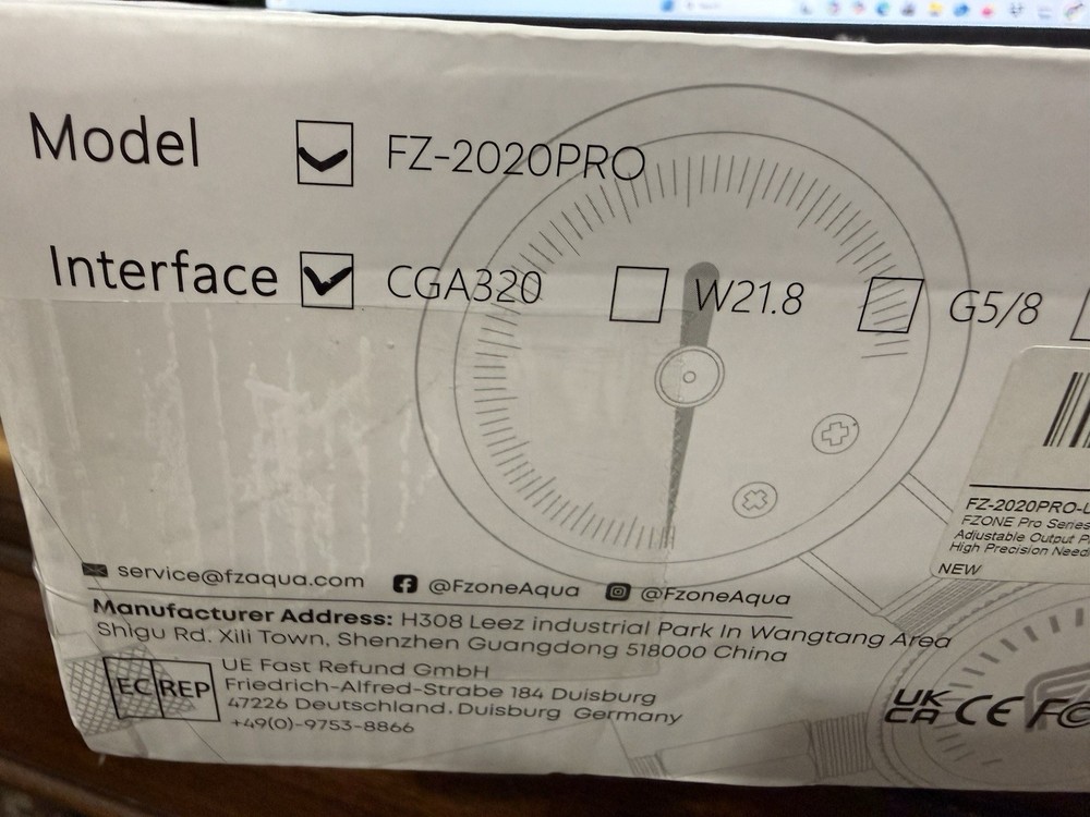 FZONE C02 REGULATOR INTERFACE CGA320 MODEL FZ2020 PRO