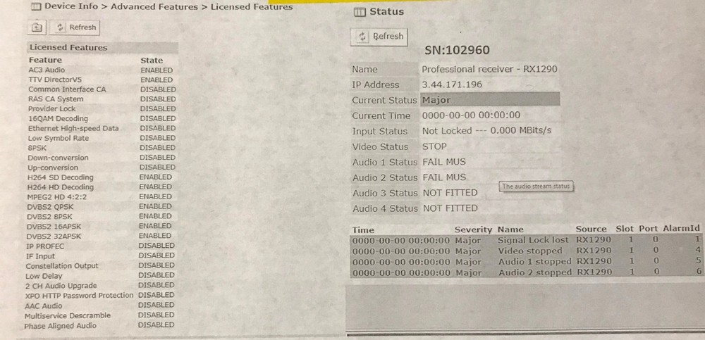 Tandberg Multi-format RX1290 Receiver Decoder 9 Licenses enabled S/N:102960