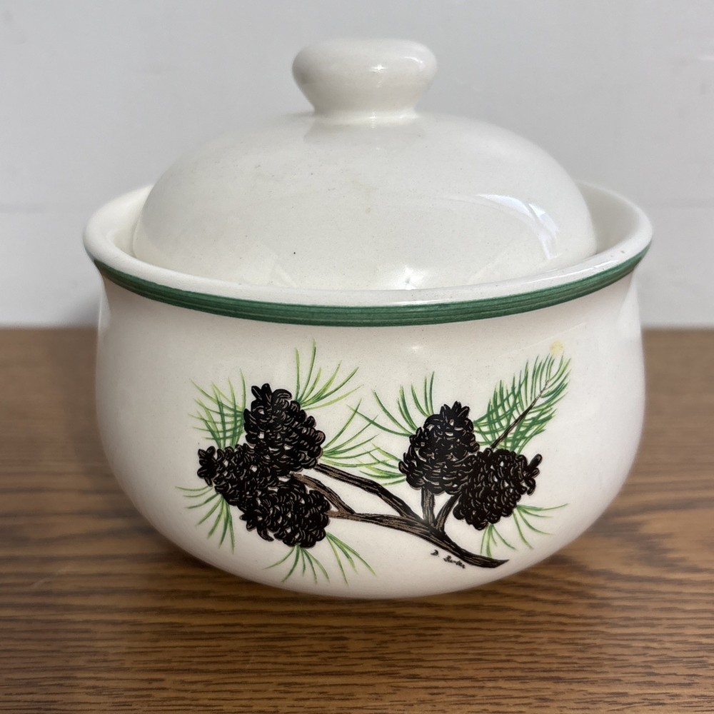 Acrita Pottery Rustic Pine Cone Pattern  Sugar bowl With Lid