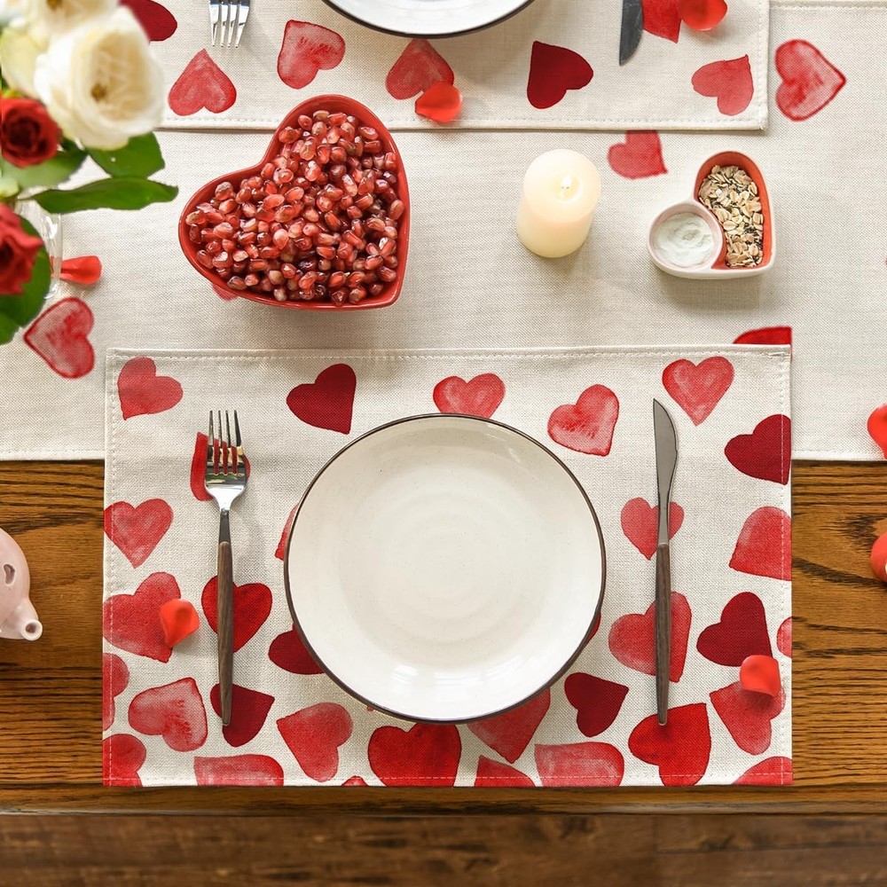 Artoid Mode Red Hearts Love Placemats Set Rectangular 4 Pcs, 12" x 18",