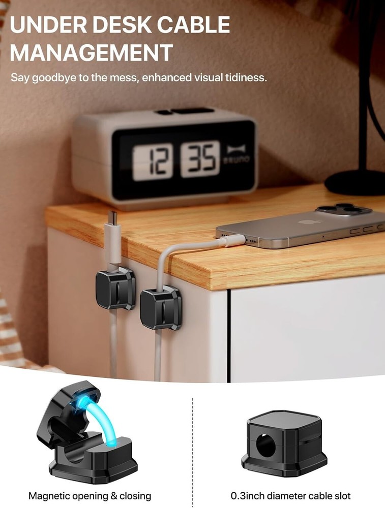 8 Pack Magnetic Cord Organizerfor Nightstand, Desktop Multipurpose (Black)