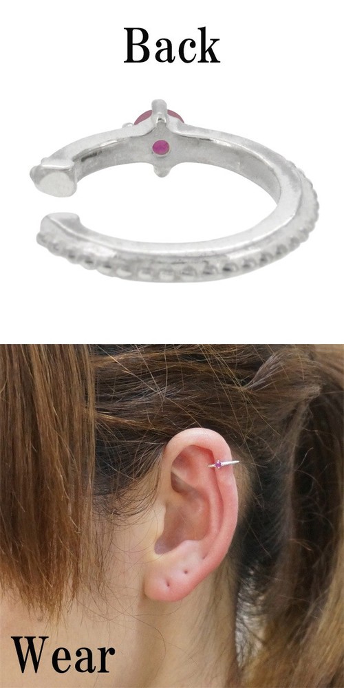 Ruby Milgrain Design Silver Ear Cuff (Single, for One Ear)