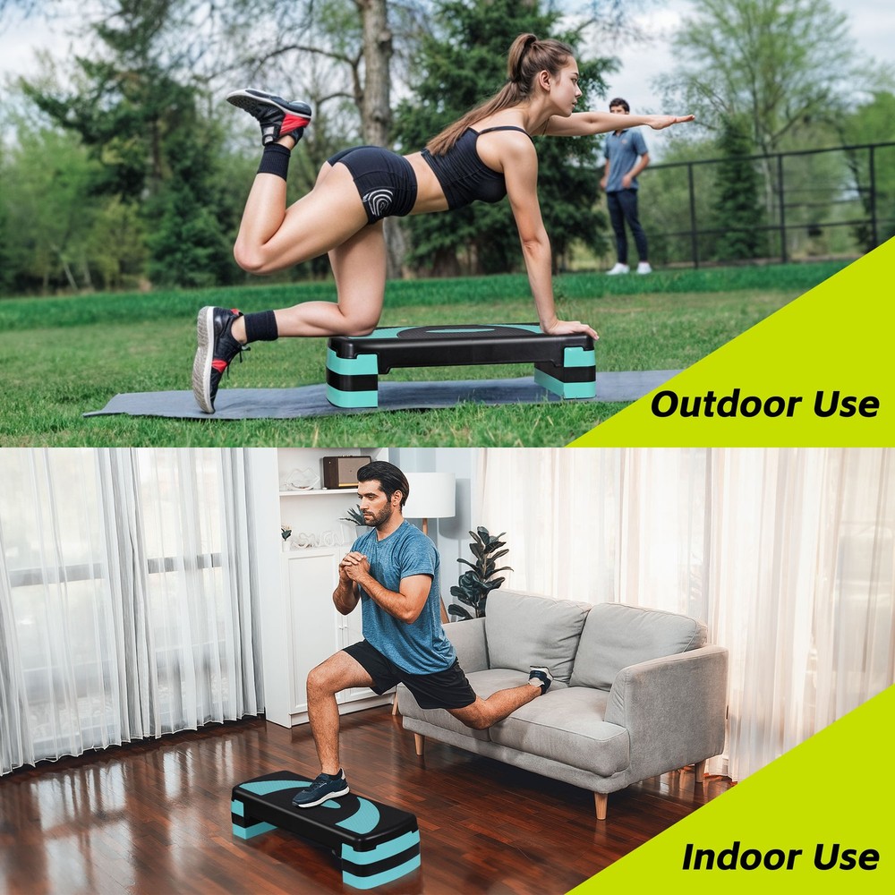 Aerobic Step Platform w/4 Stackable Riser Exercise Step Adjust 4"-6''-8'' Green