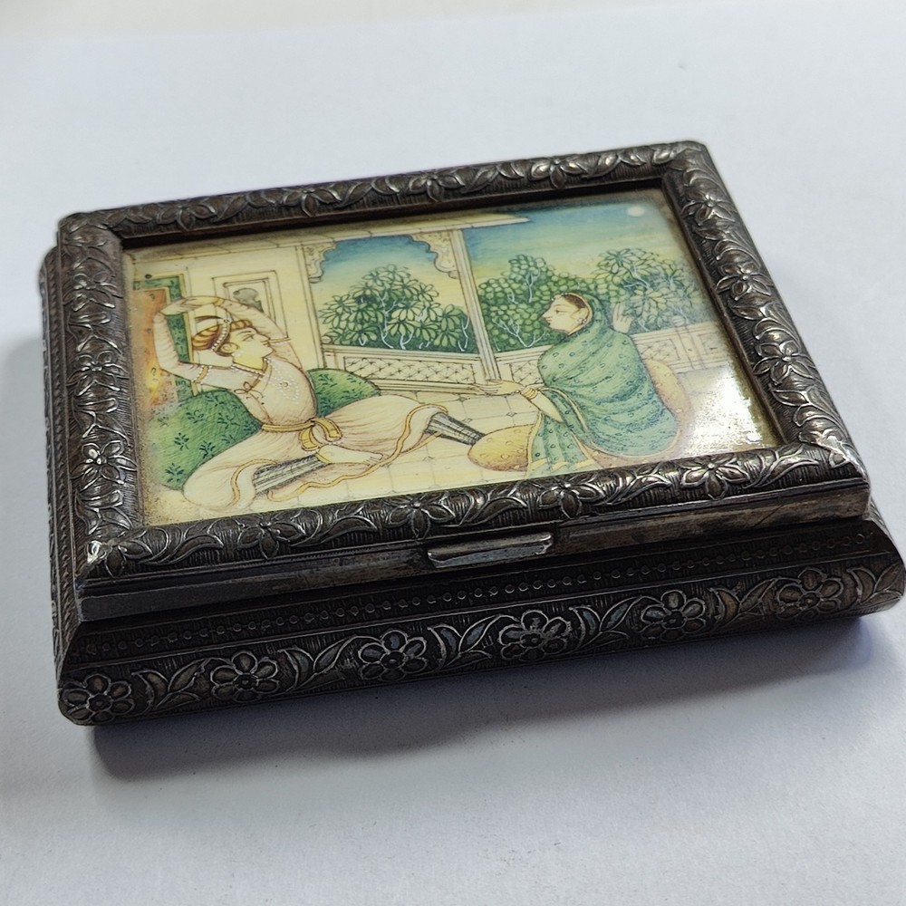 Antique Silver Persian Painted Box