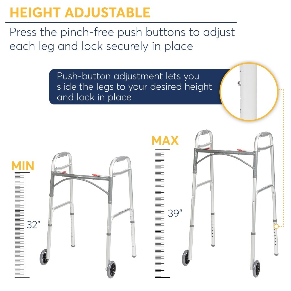 Medical Deluxe Two Button Folding Walker with Wheels