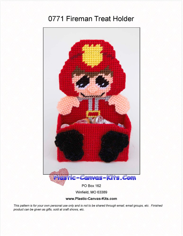 Fireman/Firefighter Treat Holder- Plastic Canvas Pattern or Kit