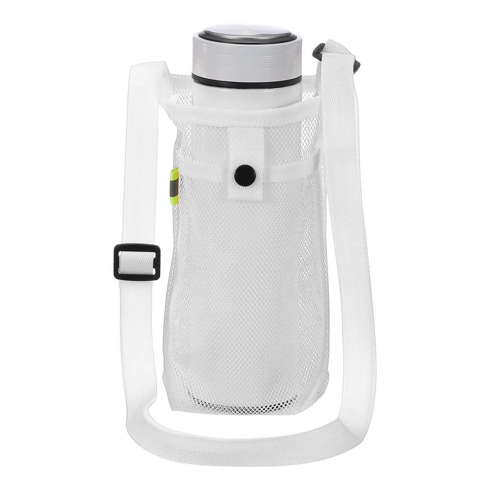 Water Bottle Carrier Mesh Sleeve with Strap, White