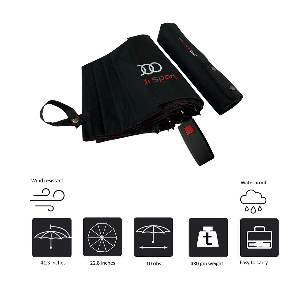 Genuine Audi Umbrella Folding Compact Windproof Automatic Anti-UV Sun Rain Black