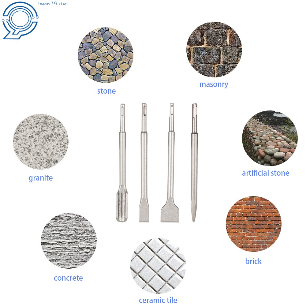 4 Pcs SDS Plus Chisel Bits Flat Chisel Grooving Chisel Point Chisel High Quality