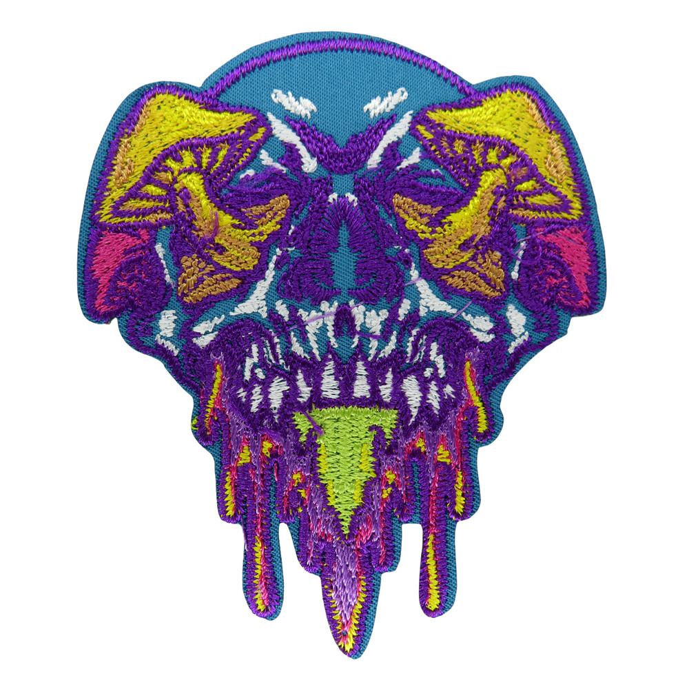 Trippy mushroom skull patch patch iron on patch biker punk patch iron on