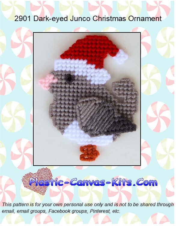 Dark-eyed Junco Christmas Ornament- Plastic Canvas Pattern or Kit