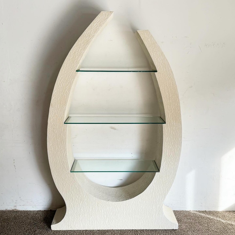 Postmodern Sculpted White Stucco Etagere/Bookshelf