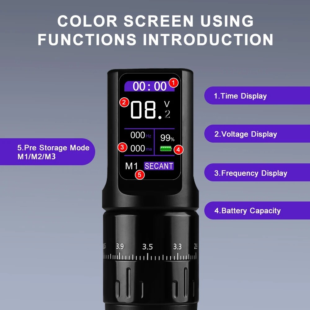 H-Type Pro Wireless Tattoo Machine Adjustable Stroke Pen Kit LED Display PMU