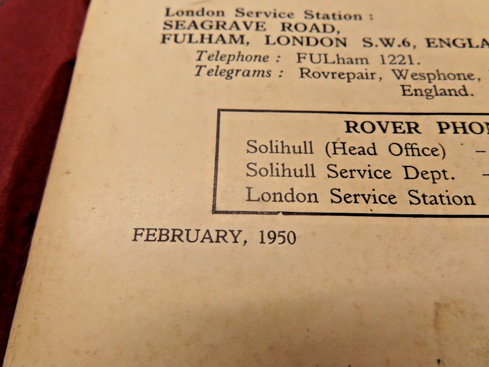 ROVER 1950 Models Instruction Manual ..*