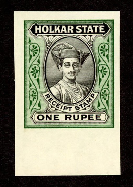 INDORE STATE INDIA 1940s RECEIPT VF PLATE PROOF TYPE 32