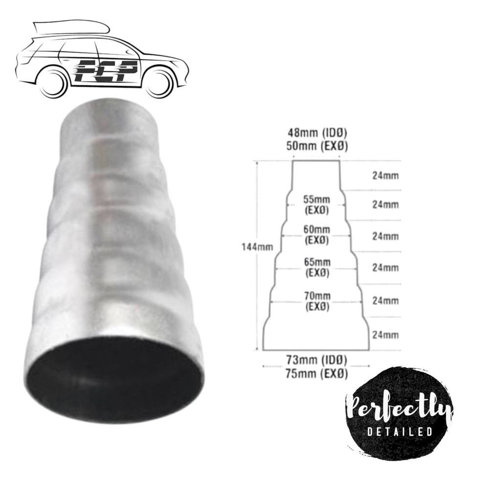 E-TECH Steel Exhaust Pipe reducer 48mm - 75mm 6 Step adapter performance system