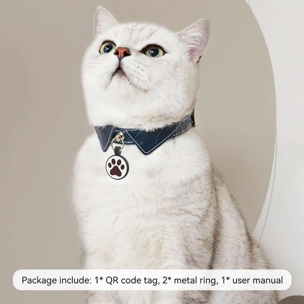 QR Code Cat Tag, Modifiable Profile, Scannable, 1.25", White