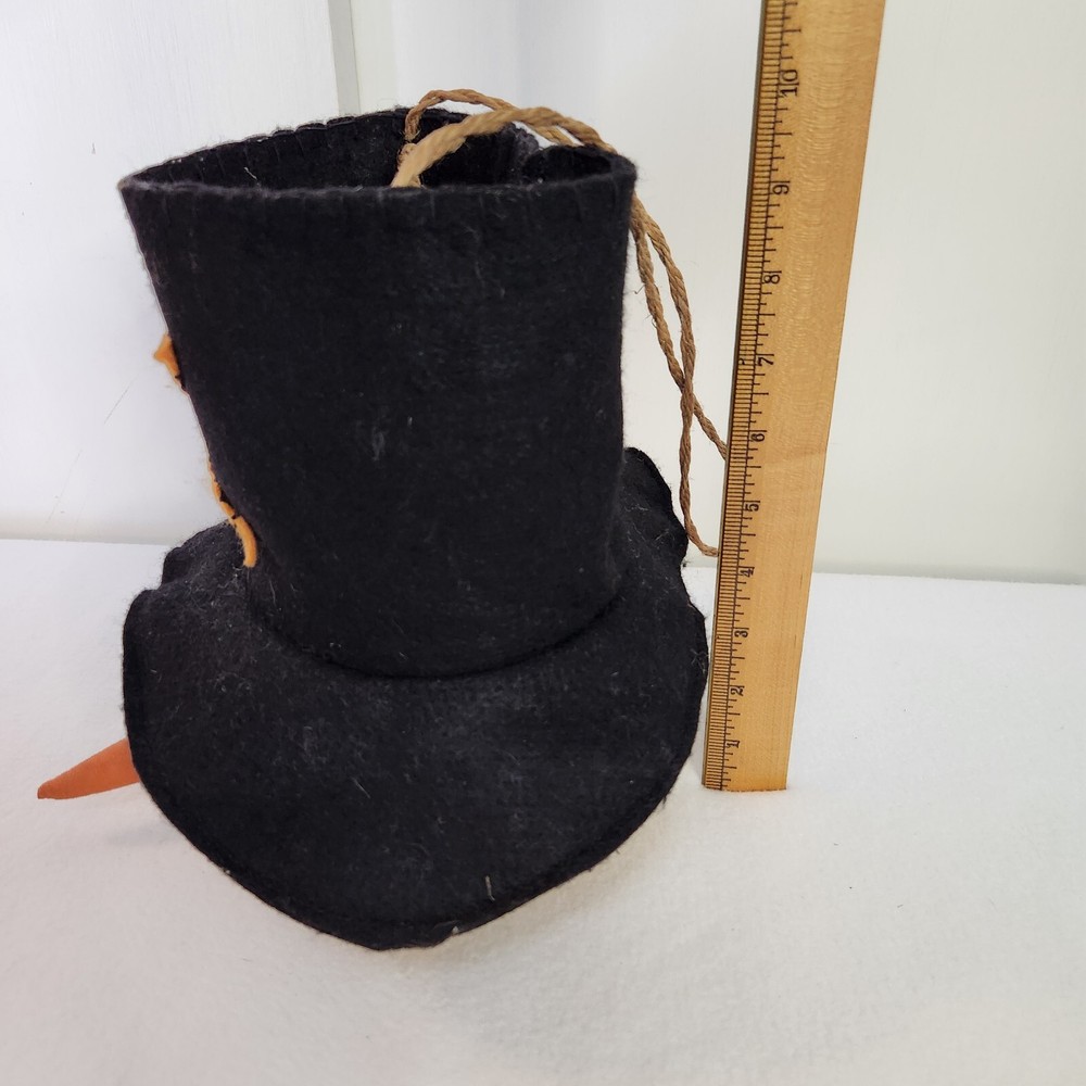 Handmade Stitched Primitive Look Fabric Snowman Head Hanging Open Hat Button Eye
