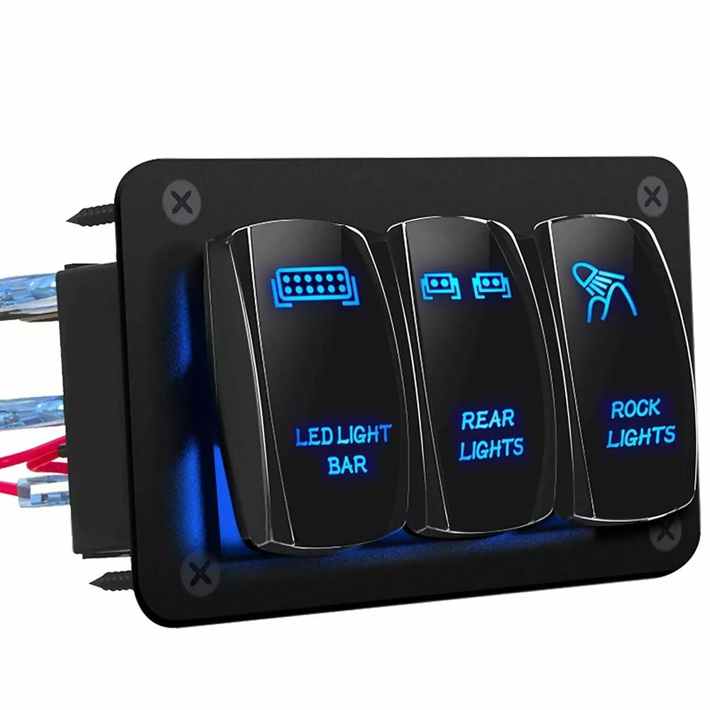 3 Gang Rocker Switch Panel LED Light Bar+Rear Lights+Rock Lights Universal UTV