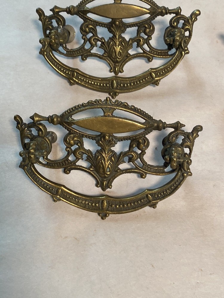 4 Vintage Fancy Brass Drawer Pulls