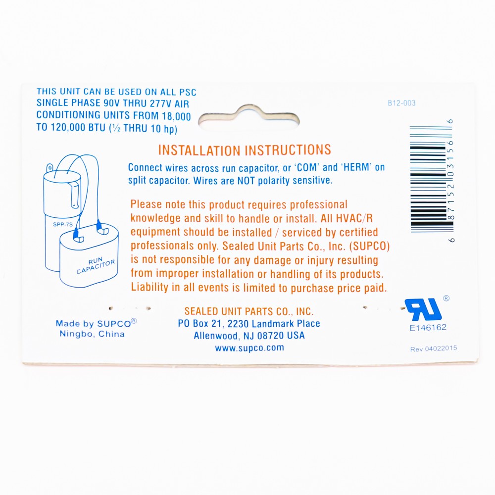 Supco SPP7S Super Boost A/C Compressor Relay and Hard Start Capacitor