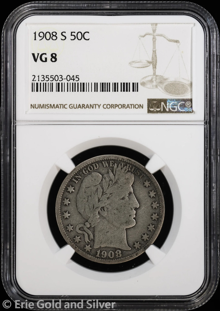 1908-S 50C Barber Half Dollar NGC VG 8