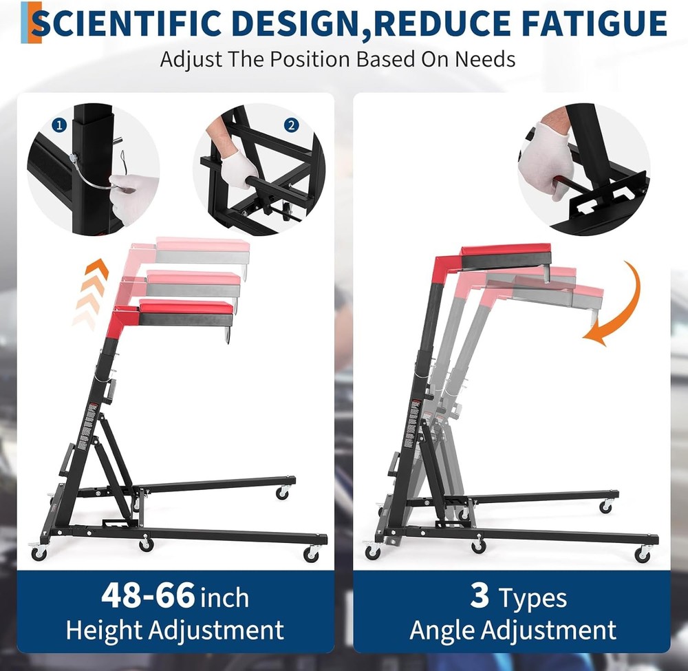 Adjustable Garage Creeper with Lockable Wheels, Tool Pouch & Ergonomic Design