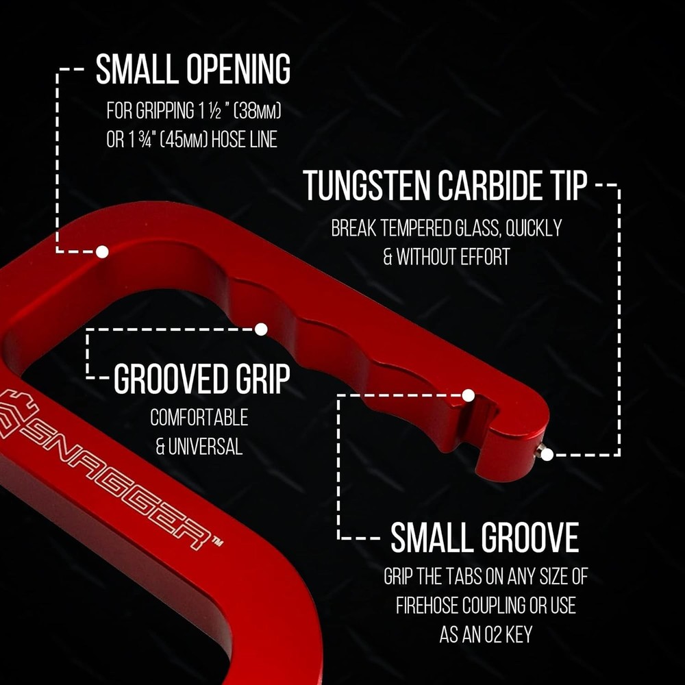 Compact Firefighter Snagger Tool: Breaks Tempered Glass with Ease - Red Aluminum