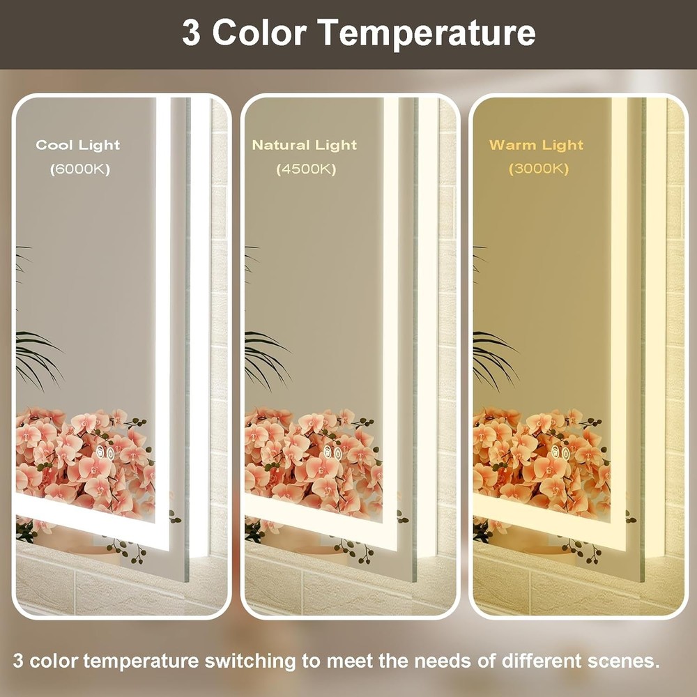 24x36 LED Bathroom Mirror with Lights, Brighter Backlit + Front Lit, Tempered...