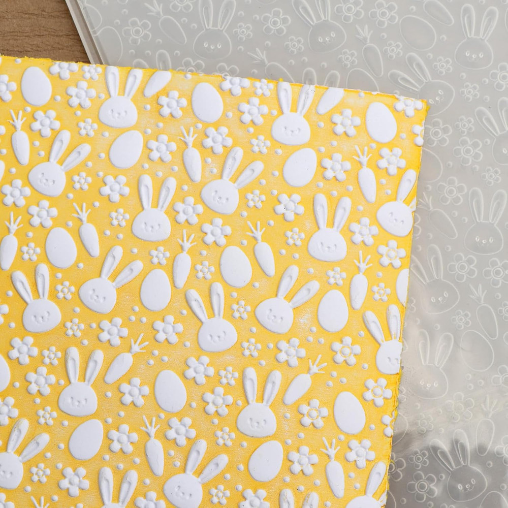 3D Embossing Folder for Card Making,Easter Bunny Plastic Texture Fades Embossing