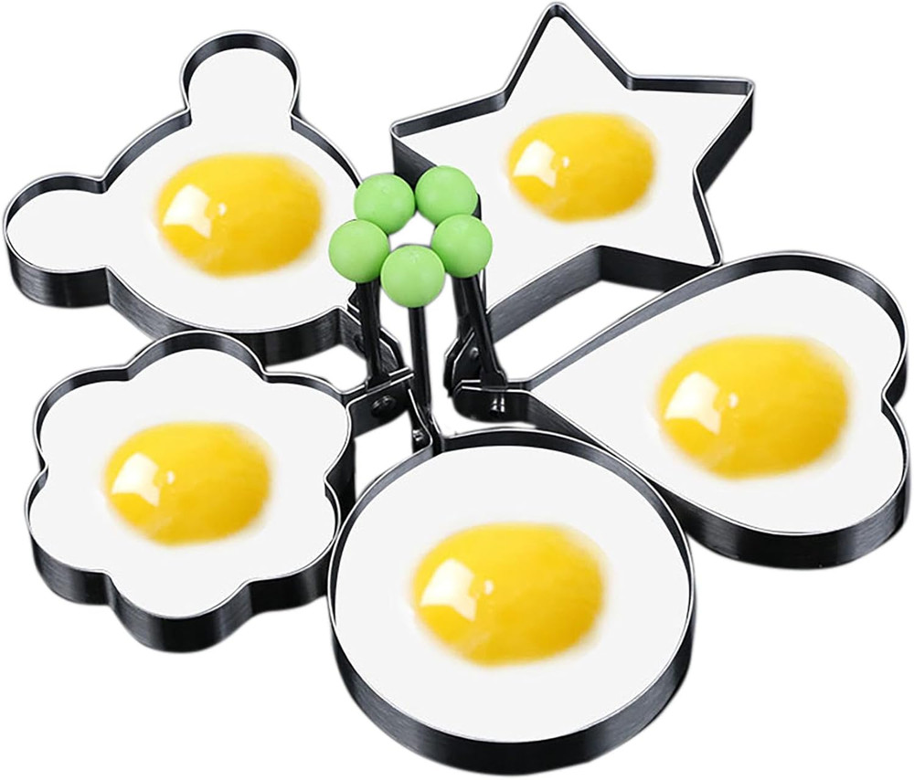 Stainless Steel Egg Molds, 5 Pack 3.5 Inch Different Shape Silver Egg Ring Molds