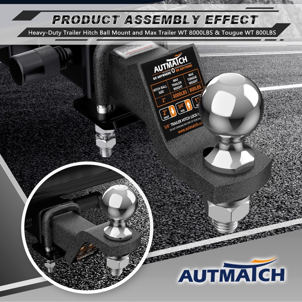 AUTMATCH Trailer Hitch Ball Mount & 2" Ball Fits 2" Receiver 2” Drop Grainstone