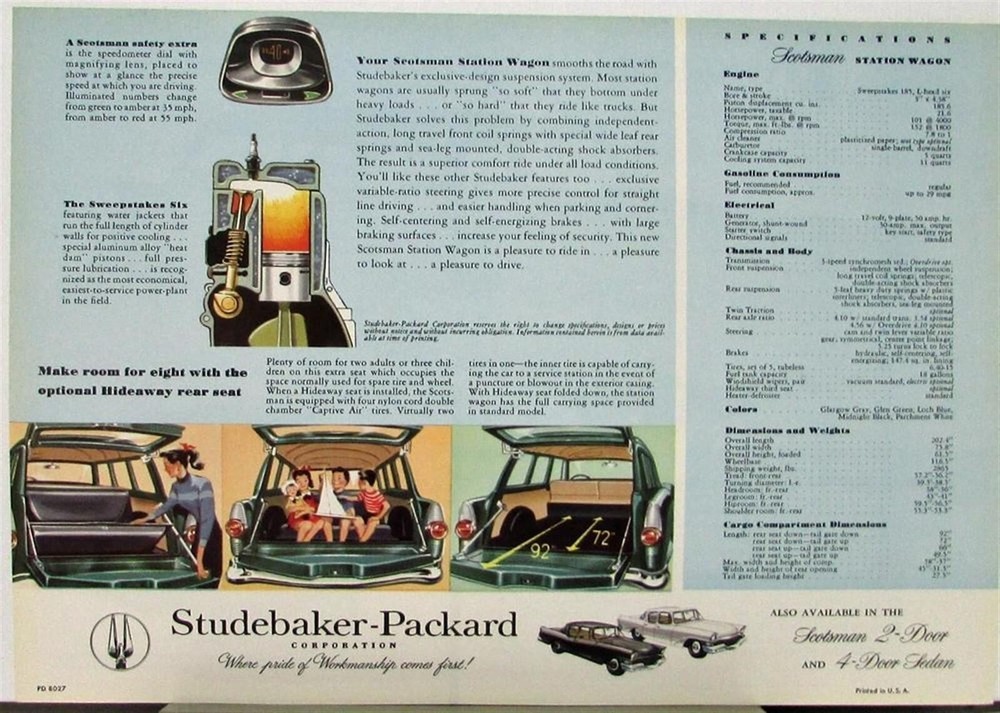 1958 Studebaker Scotsman Station Wagon Color Data Sheet Original
