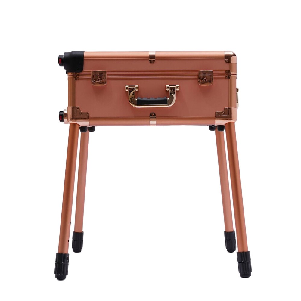 3-Tier Rolling Makeup Train Case LED Cosmetic Trolley Makeups Organizer + Mirror