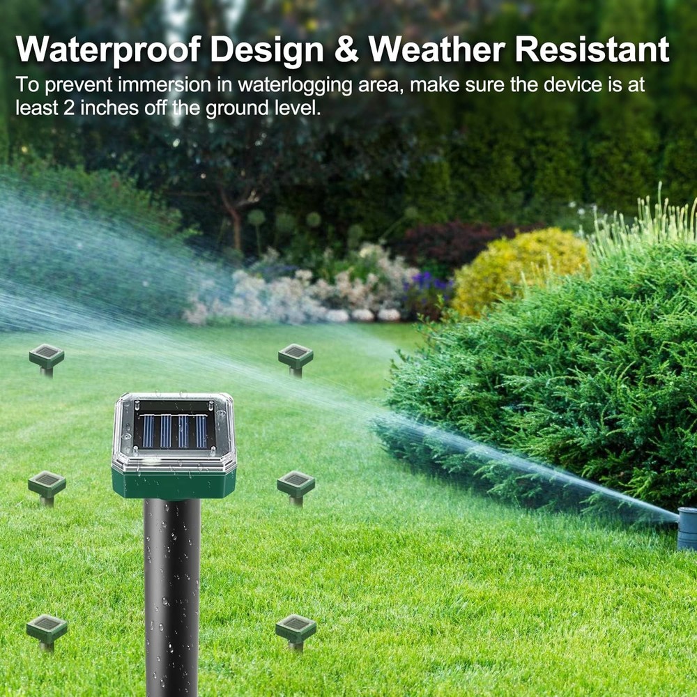 4 Pack Solar Mole Repellent Ultrasonic Vole Snake Gopher Deterrent Waterproof