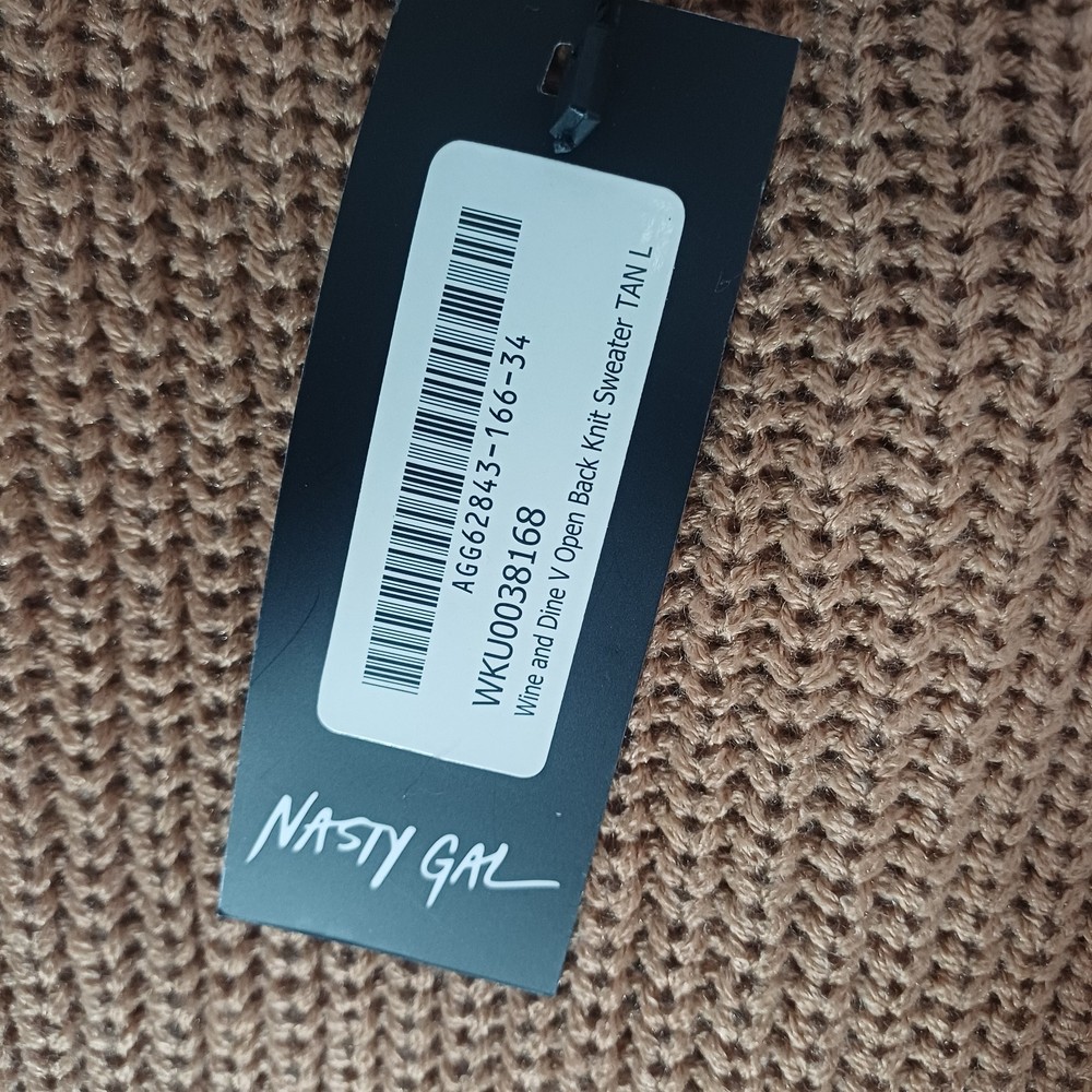 L BNWT NASTY GAL Oversized Open Back Knit Sweater Jumper Pullover Dusky Pink Tan