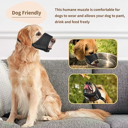 Dog Muzzle,Soft Nylon Muzzle Anti Biting Barking Chewing,Air Mesh L Black