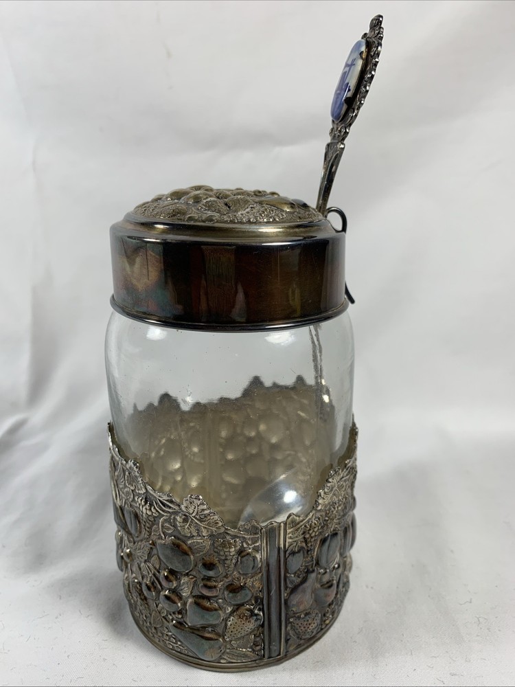 Glass Repousse Jam Jar with Windmill Spoon Silver