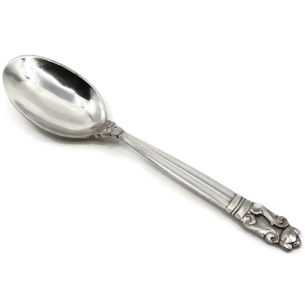 Georg Jensen, Denmark 830 Silver ACORN, Solid Compote Serving Spoon, 6 5/8"