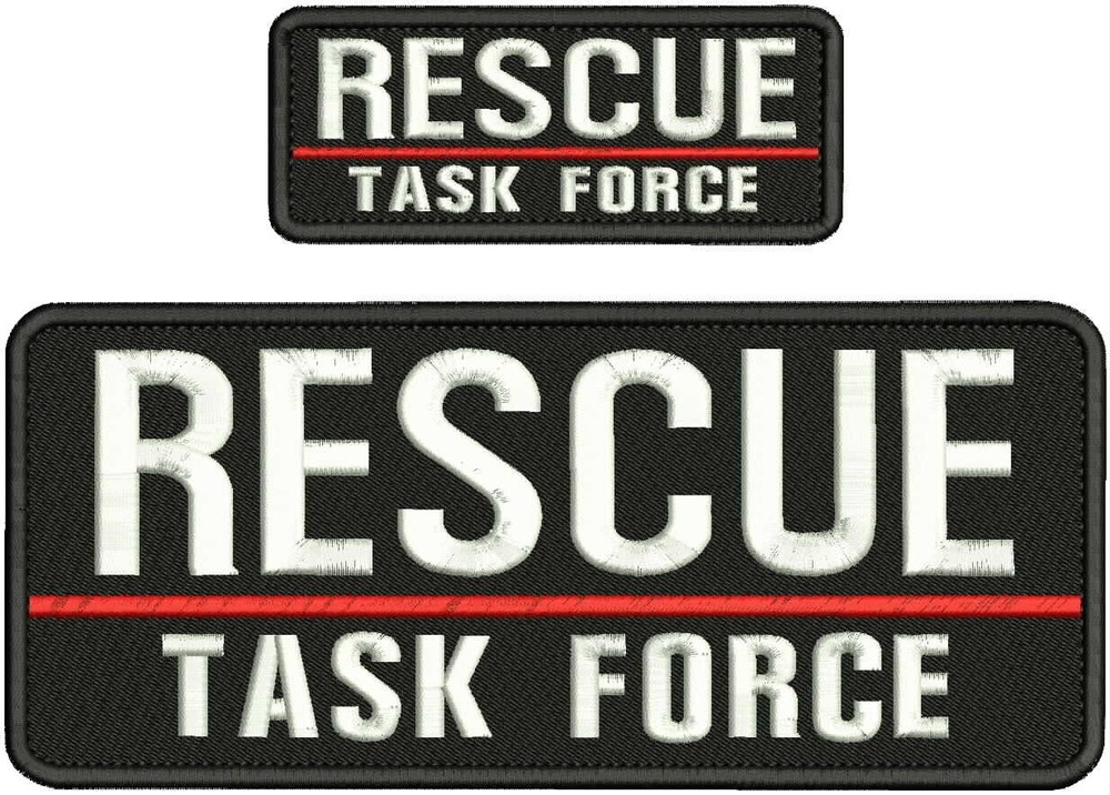 RESCUE TASK FORCE embroidery patch 4x10 and 2x5 hook on back  WHITE ON BLACK