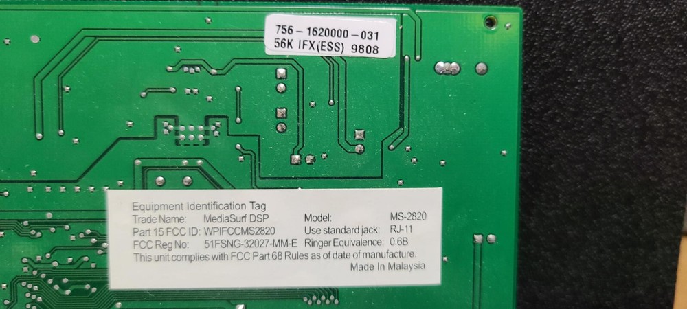 Media Surf internal modem Model MS-2820 56k baud