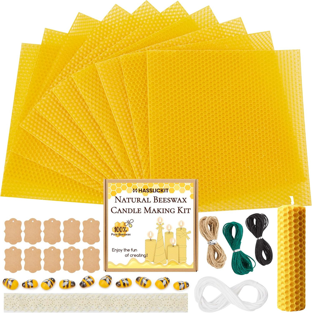 Natural Beeswax Candle Making Kit for Beginners-12 Beeswax Sheets for Candle ...