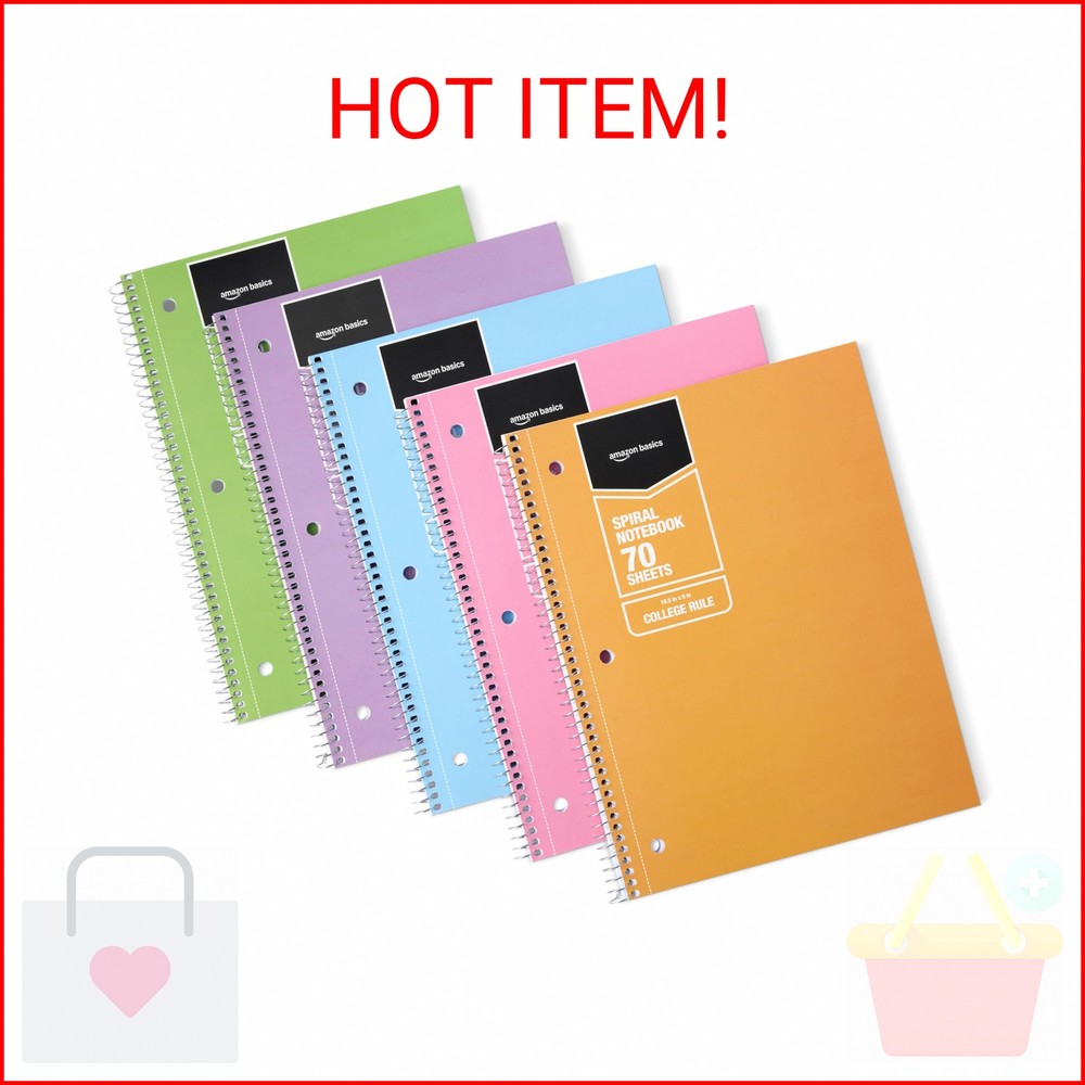 Amazon Basics College-Ruled Spiral Notebook, For Work and School, 70 Sheets, 8"