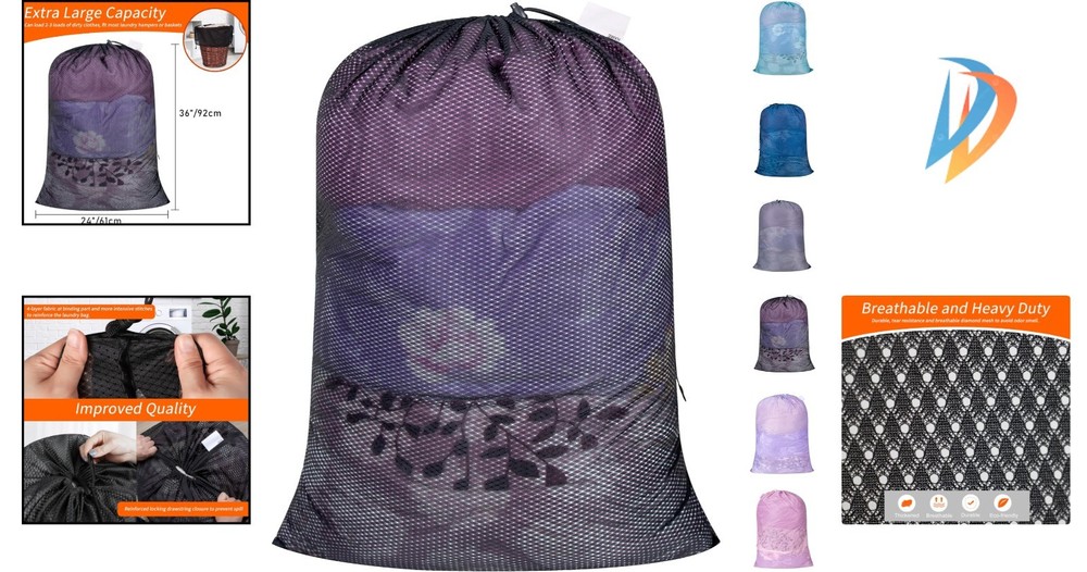 50 lb Capacity Black Laundry Bag with Drawstring & ID Tag - College Essential